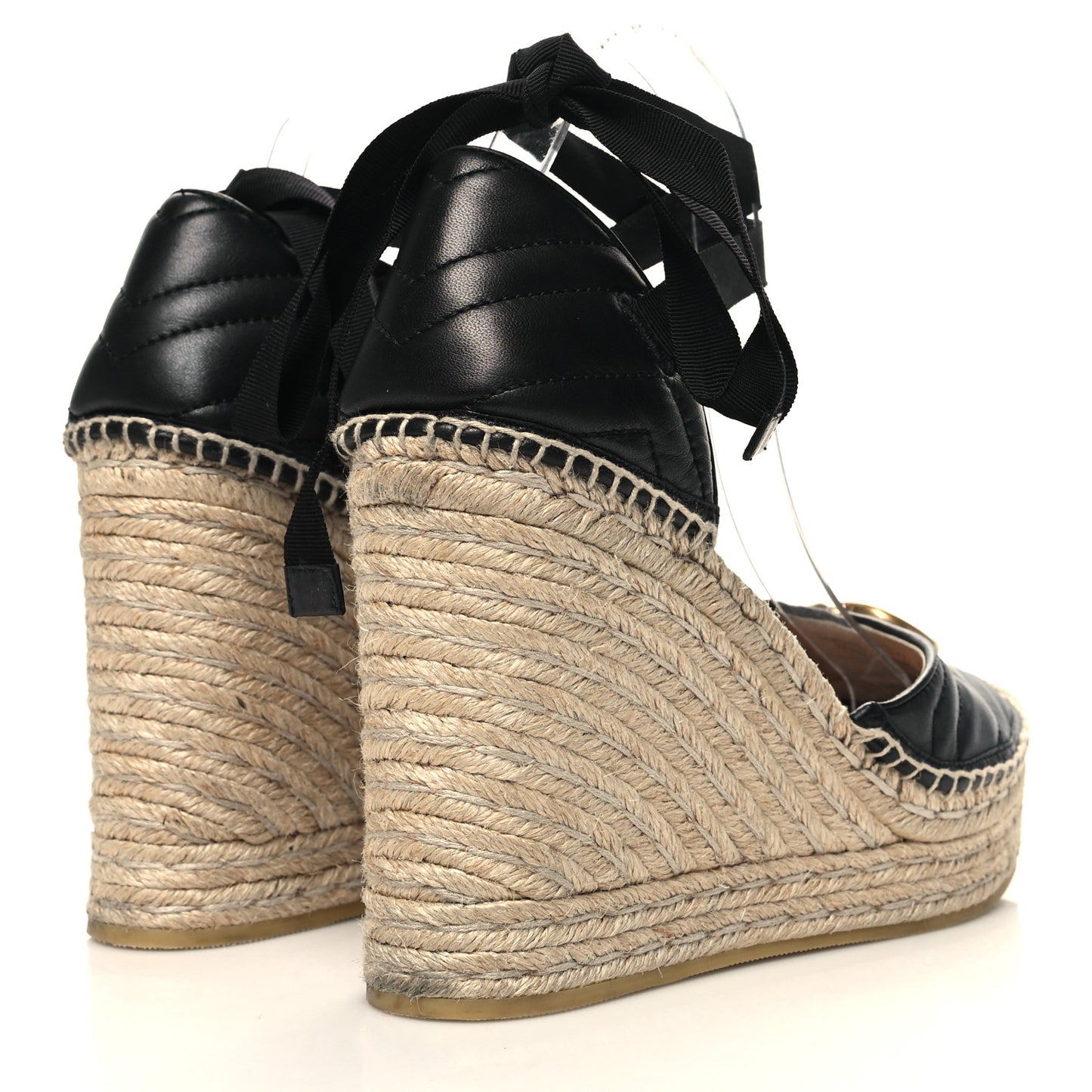 Nappa Matelasse GG Marmont Ankle Wrap Platform 35/120mm Espadrille Wedges 40 Black