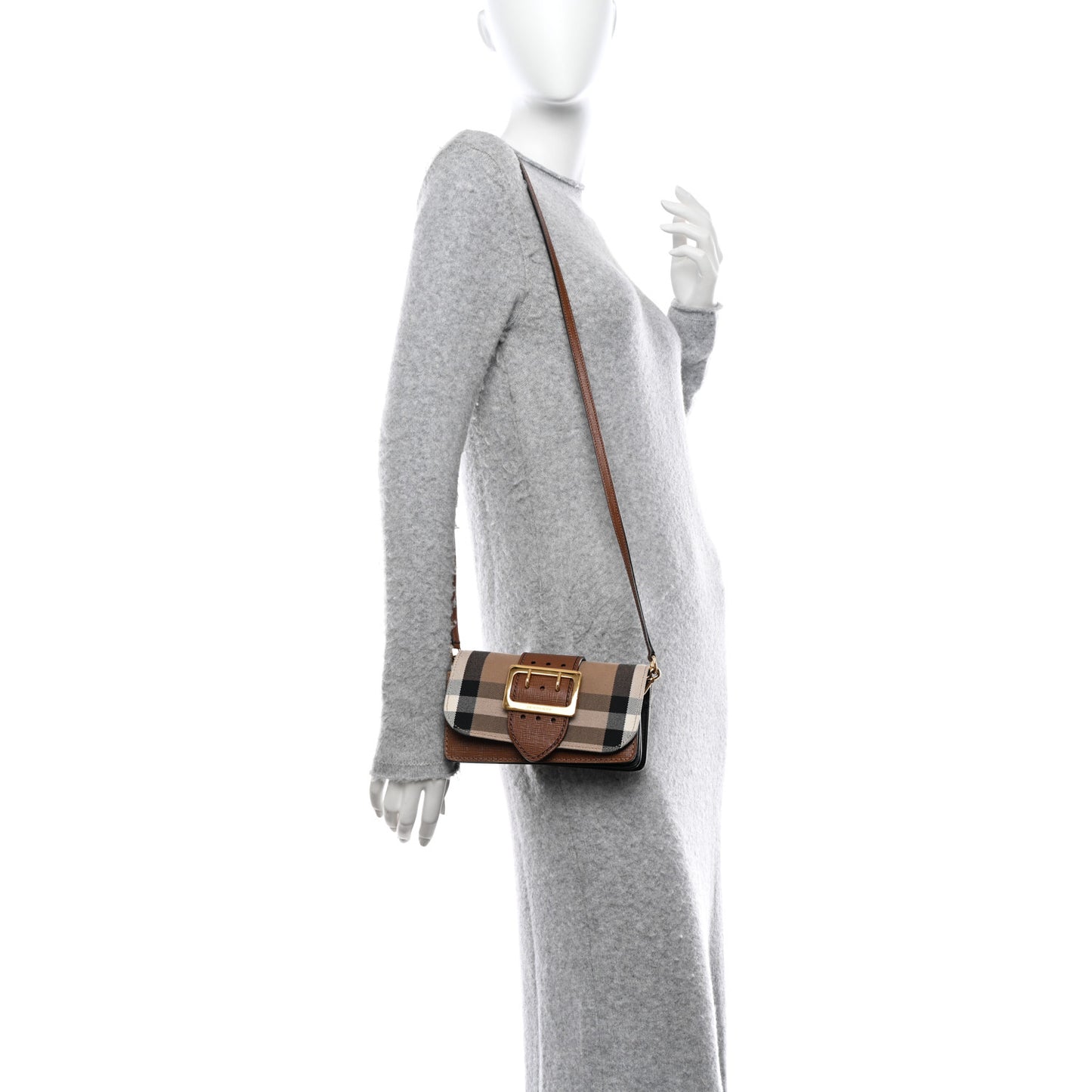 House Check Bridle Calfskin Small Madison Buckle Bag Tan