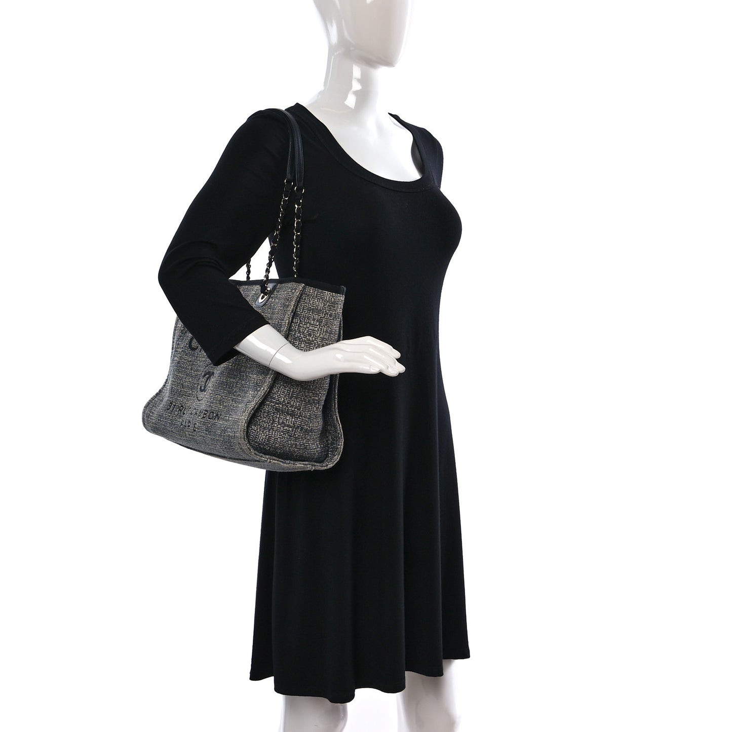 Straw Lurex Small Deauville Tote Charcoal