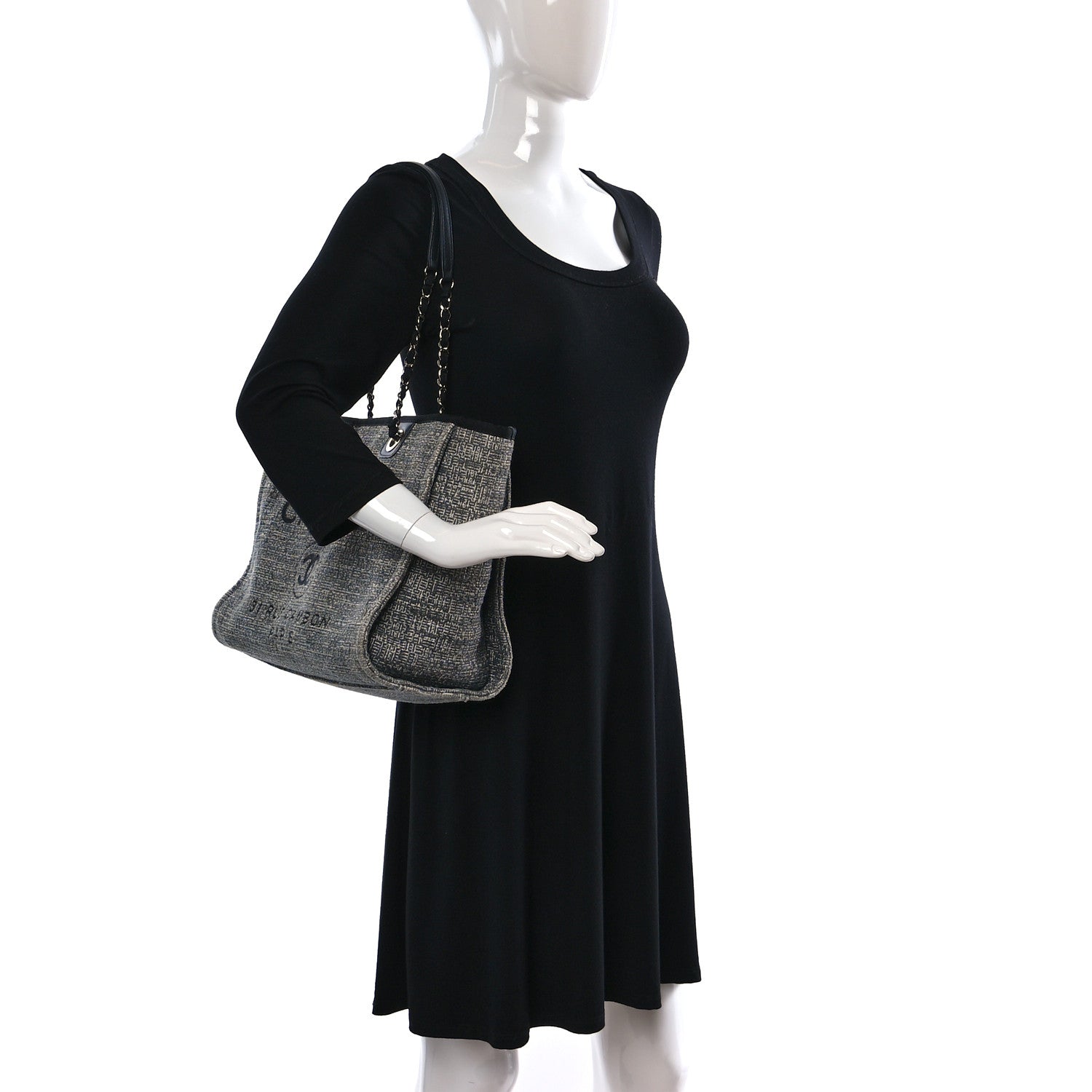 Chanel Straw Lurex Small Deauville Tote Charcoal 2 of 11