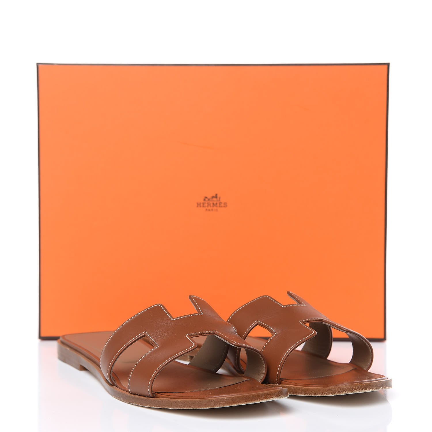 Hermes Box Calfskin Oran Sandals 39.5 Gold 10 of 10