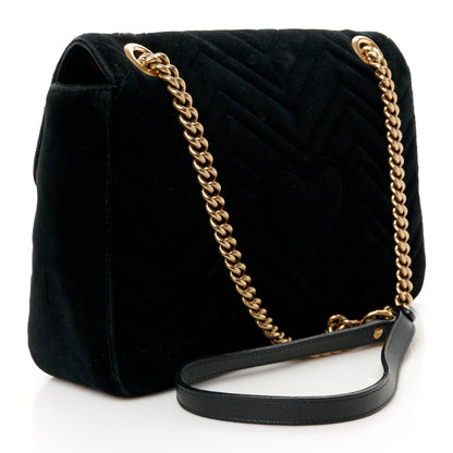 Gucci Velvet Matelasse Loved Embroidered Medium GG Marmont Shoulder Bag Black 3 of 11