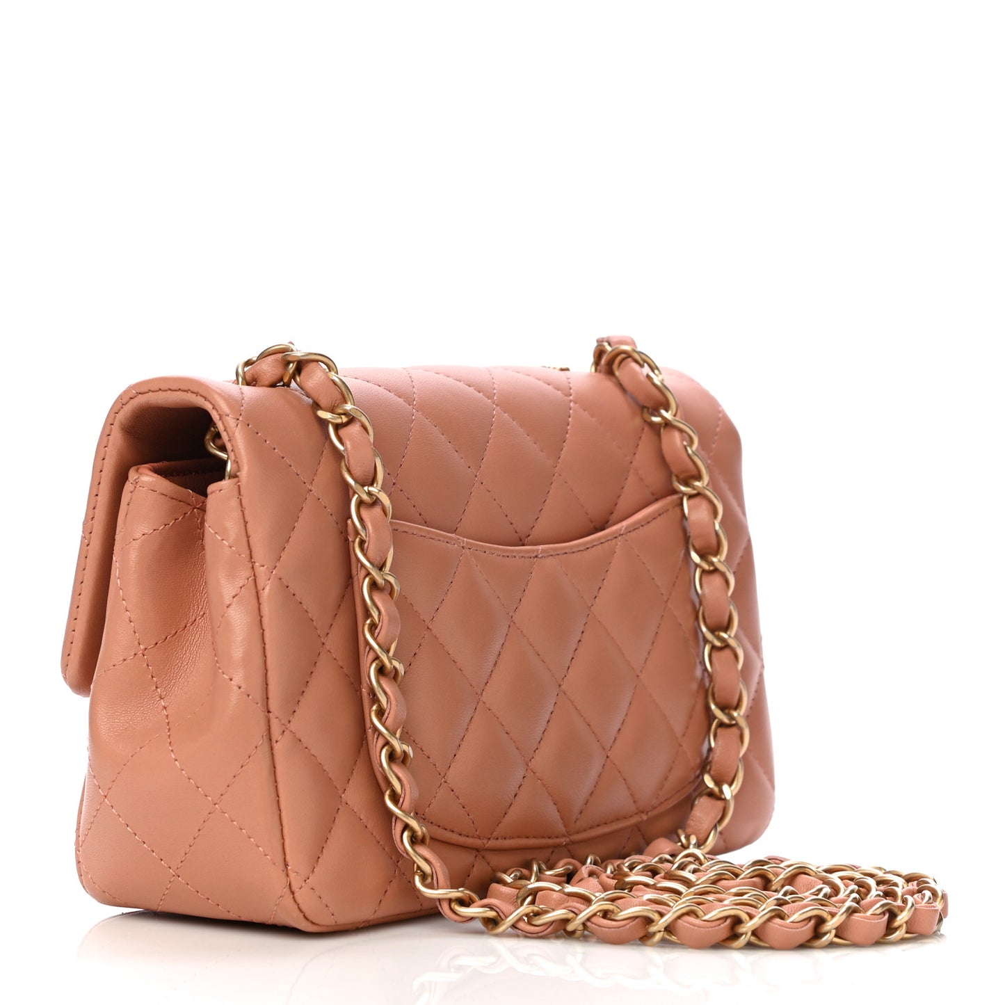 Lambskin Quilted Studded Mini Rectangular Flap Beige