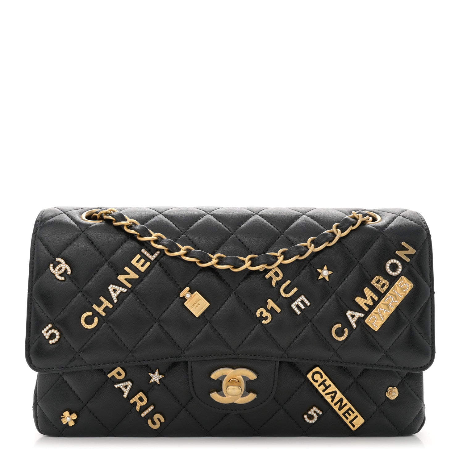 Chanel Lambskin Quilted Medium Rue Cambon Charms Double Flap Black 1 of 13