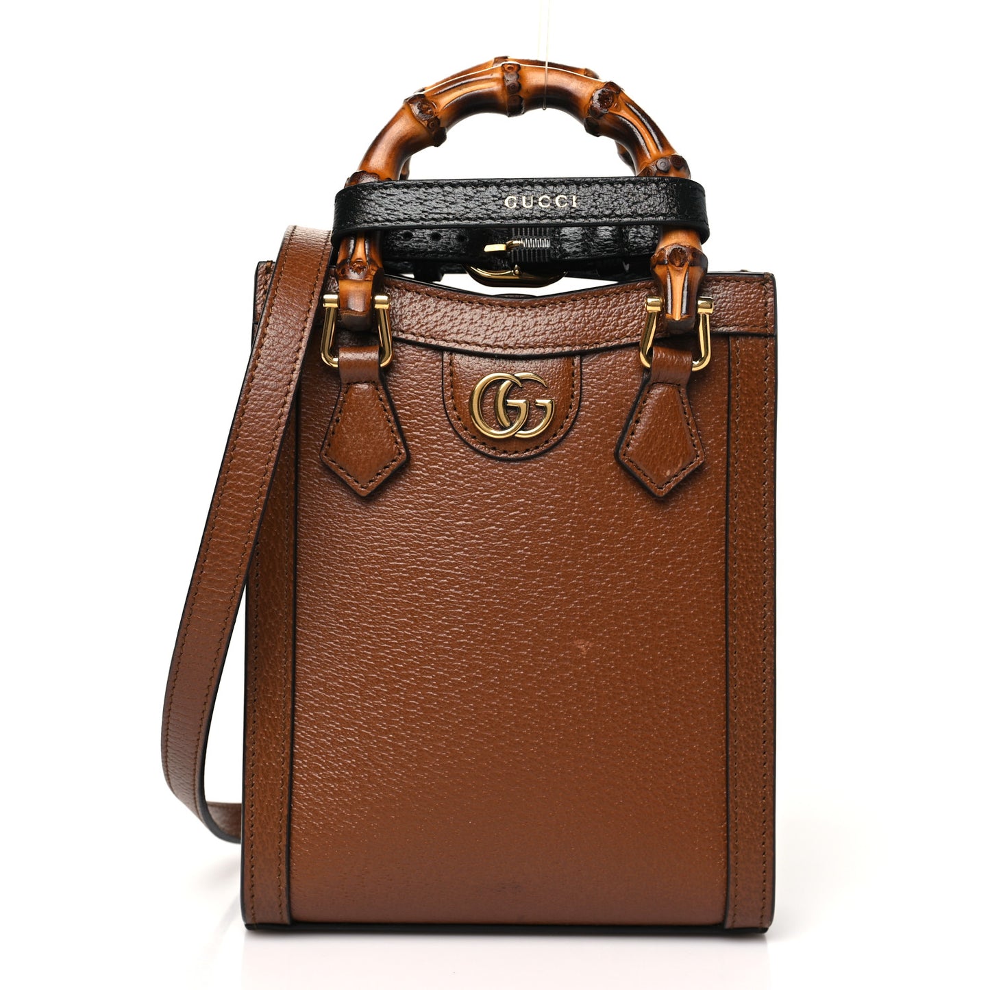 Textured Dollar Calfskin Mini Diana Tote Bag Cuir Black