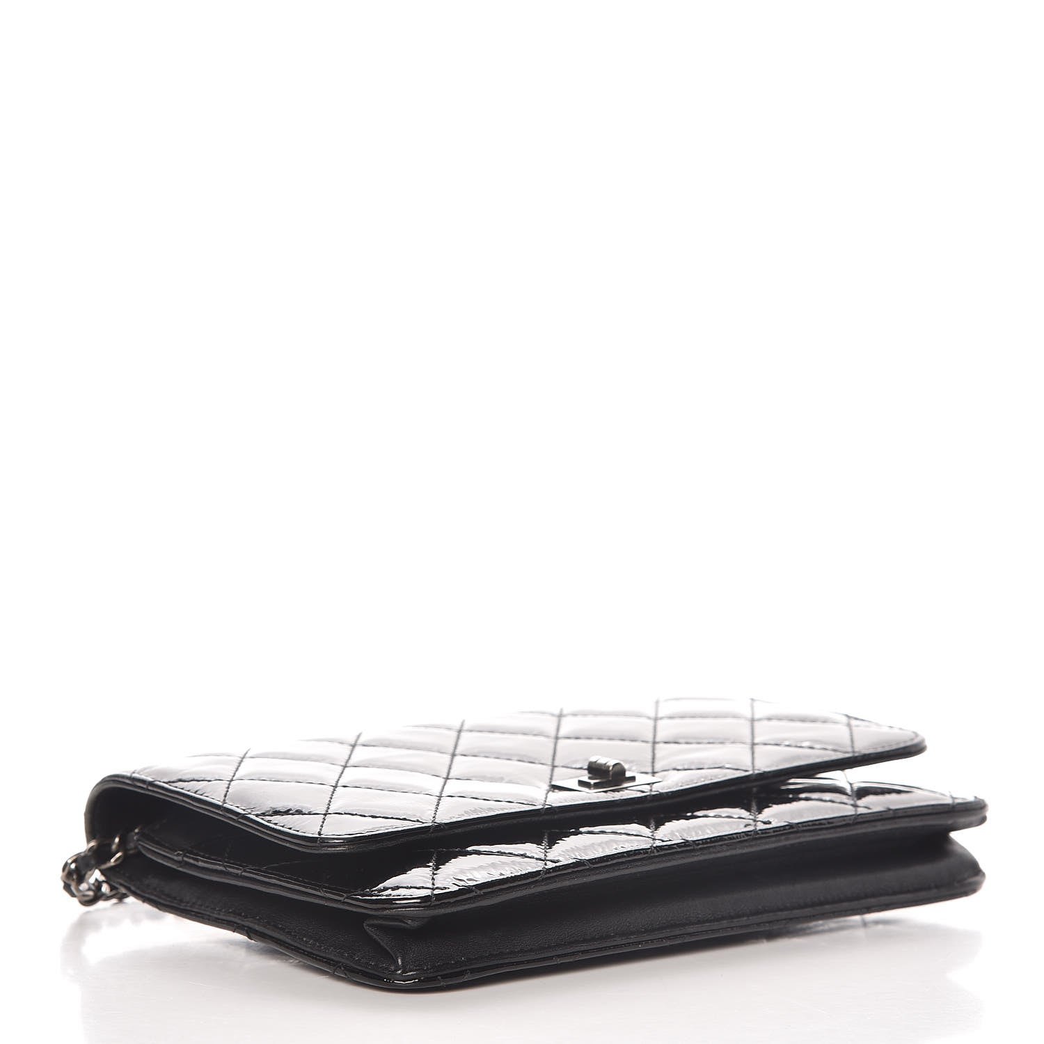 Chanel Distressed Patent Calfskin Quilted Reissue Wallet On Chain WOC Black 4 of 10