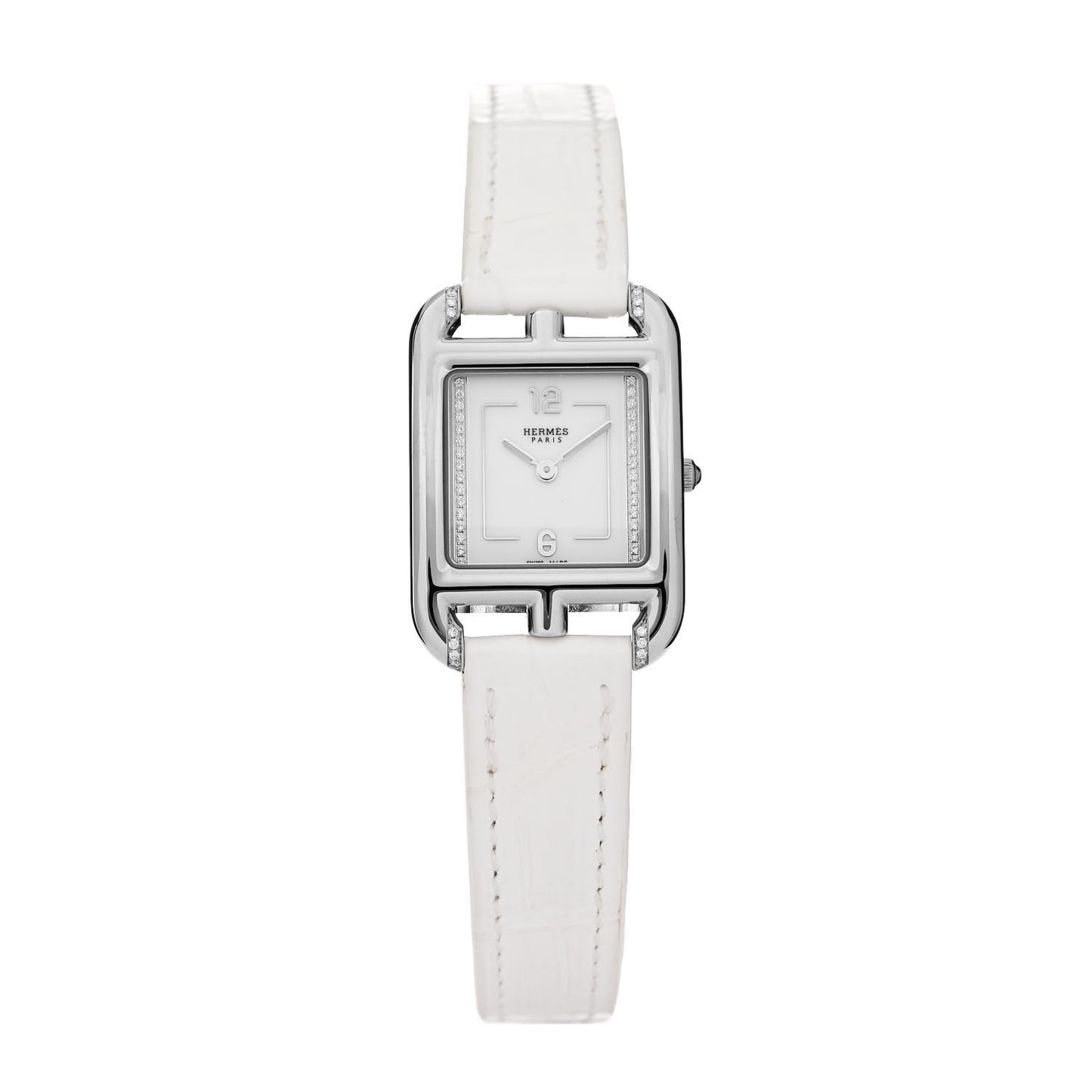 Stainless Steel Alligator Diamond Pave 23mm Cape Cod Quartz Watch Blanc