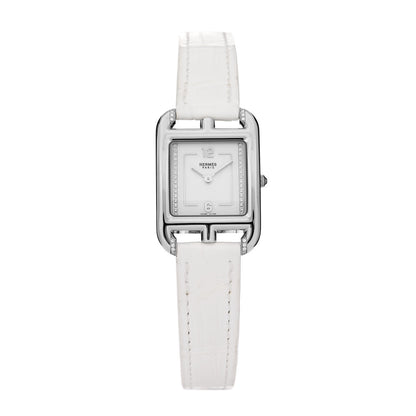Hermes Stainless Steel Alligator Diamond Pave 23mm Cape Cod Quartz Watch Blanc 1 of 5