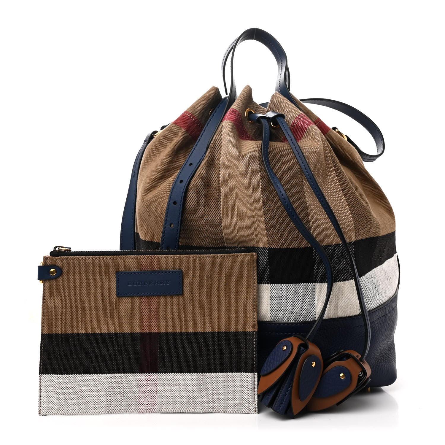 Burberry Grainy Calfskin House Check Canvas Heston Crossbody Blue 3 of 11