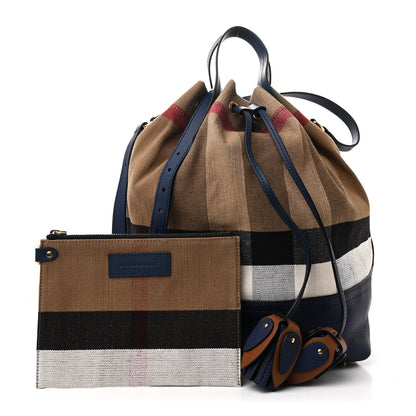 Burberry Grainy Calfskin House Check Canvas Heston Crossbody Blue 3 of 11