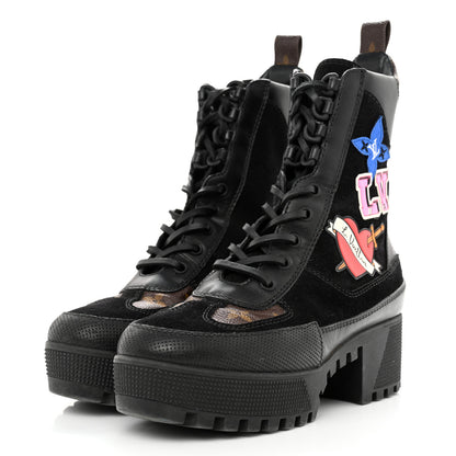 Louis Vuitton Suede Calfskin Monogram LV Black Heart Laureate Platform Desert Boots 35.5 Black 3 of 10