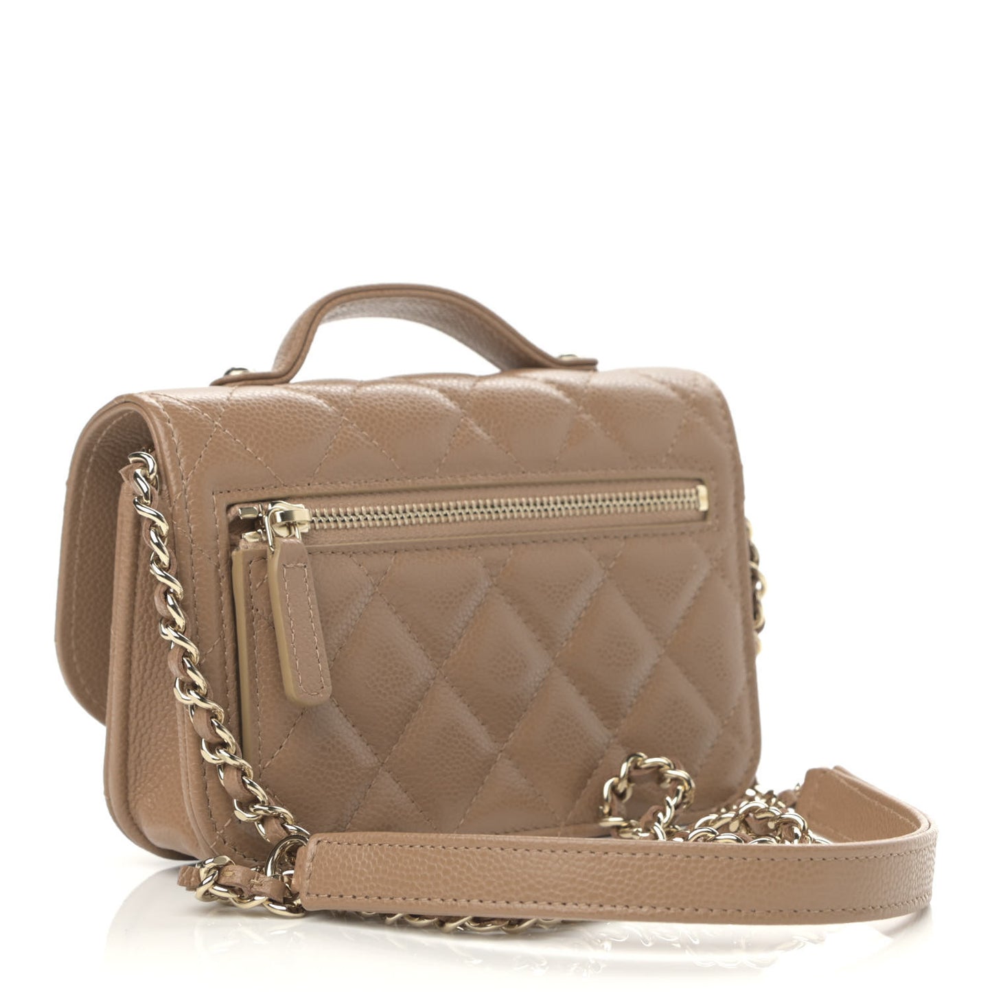 Caviar Quilted Business Affinity Clutch With Chain Flap Dark Beige