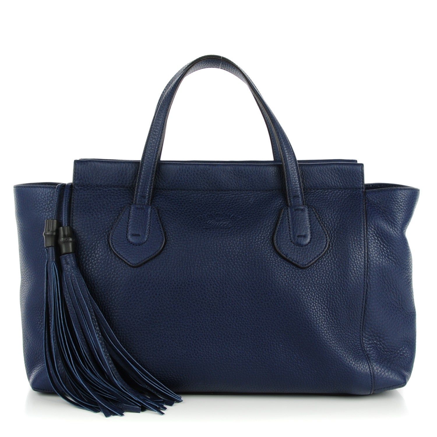 Gucci Pebbled Calfskin Large Lady Tassel Top Handle Bag Dark Blue 1 of 7