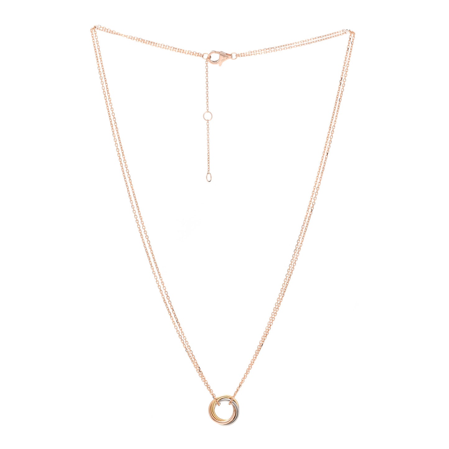 18K Pink Yellow White Gold Trinity Double Chain Pendant Necklace