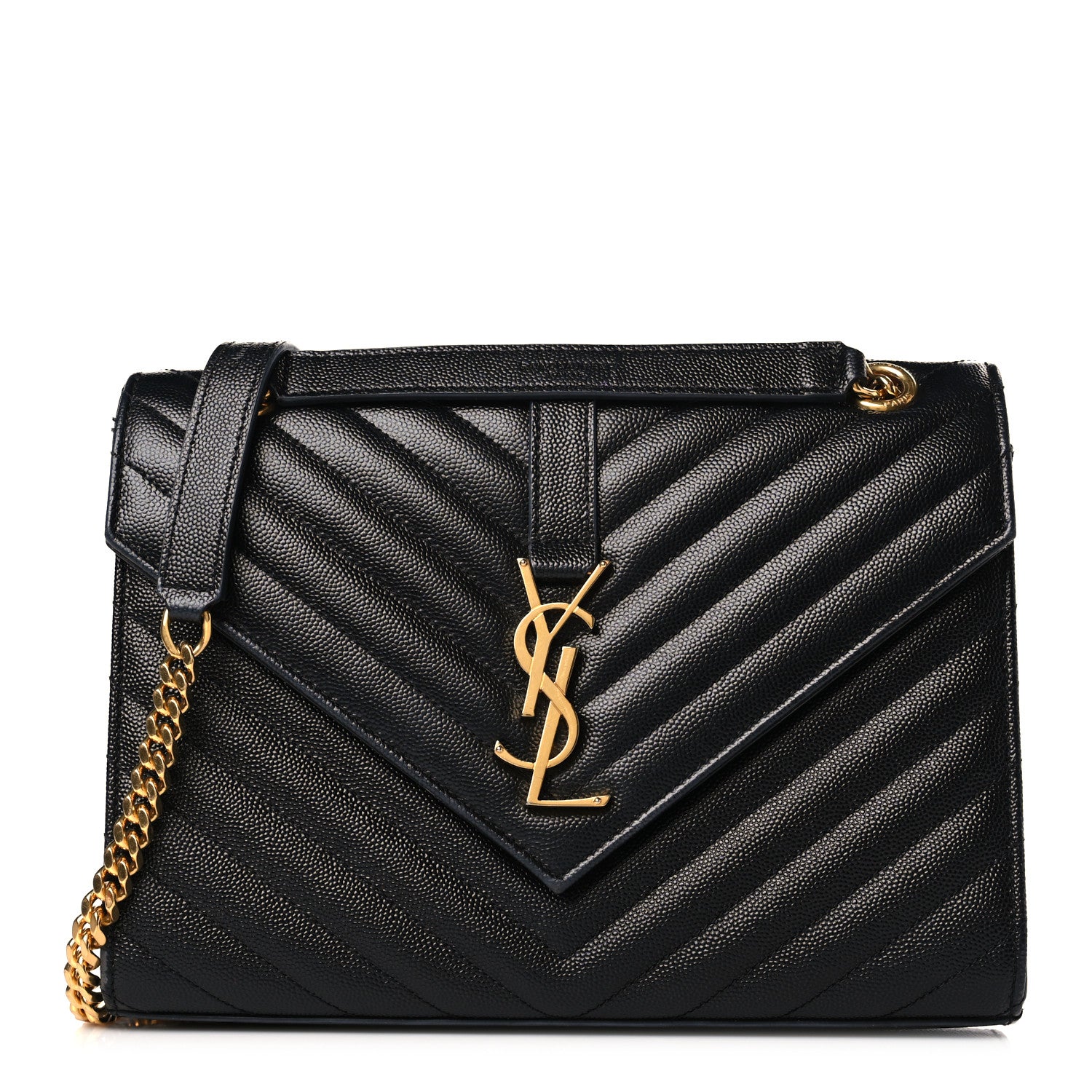 Saint Laurent Grain De Poudre Matelasse Chevron Medium Monogram Satchel Black 1 of 9