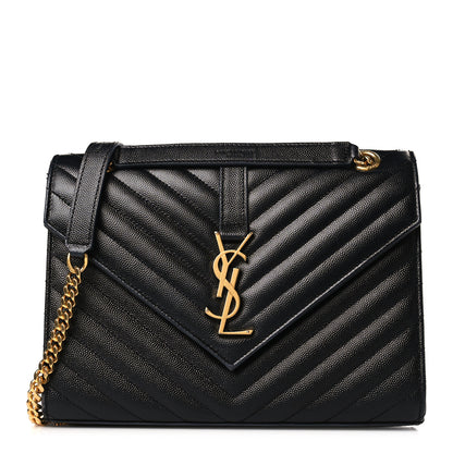 Saint Laurent Grain De Poudre Matelasse Chevron Medium Monogram Satchel Black 1 of 9