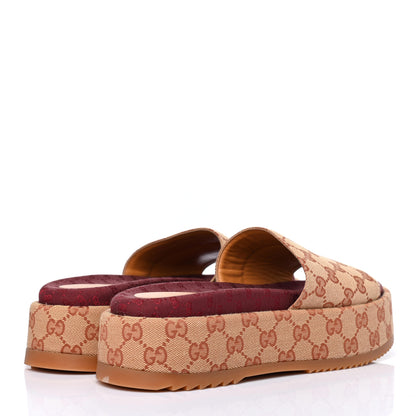 Gucci Canvas GG Monogram Angelina Platform Slide Sandals 40 Beige Ruggine 3 of 4