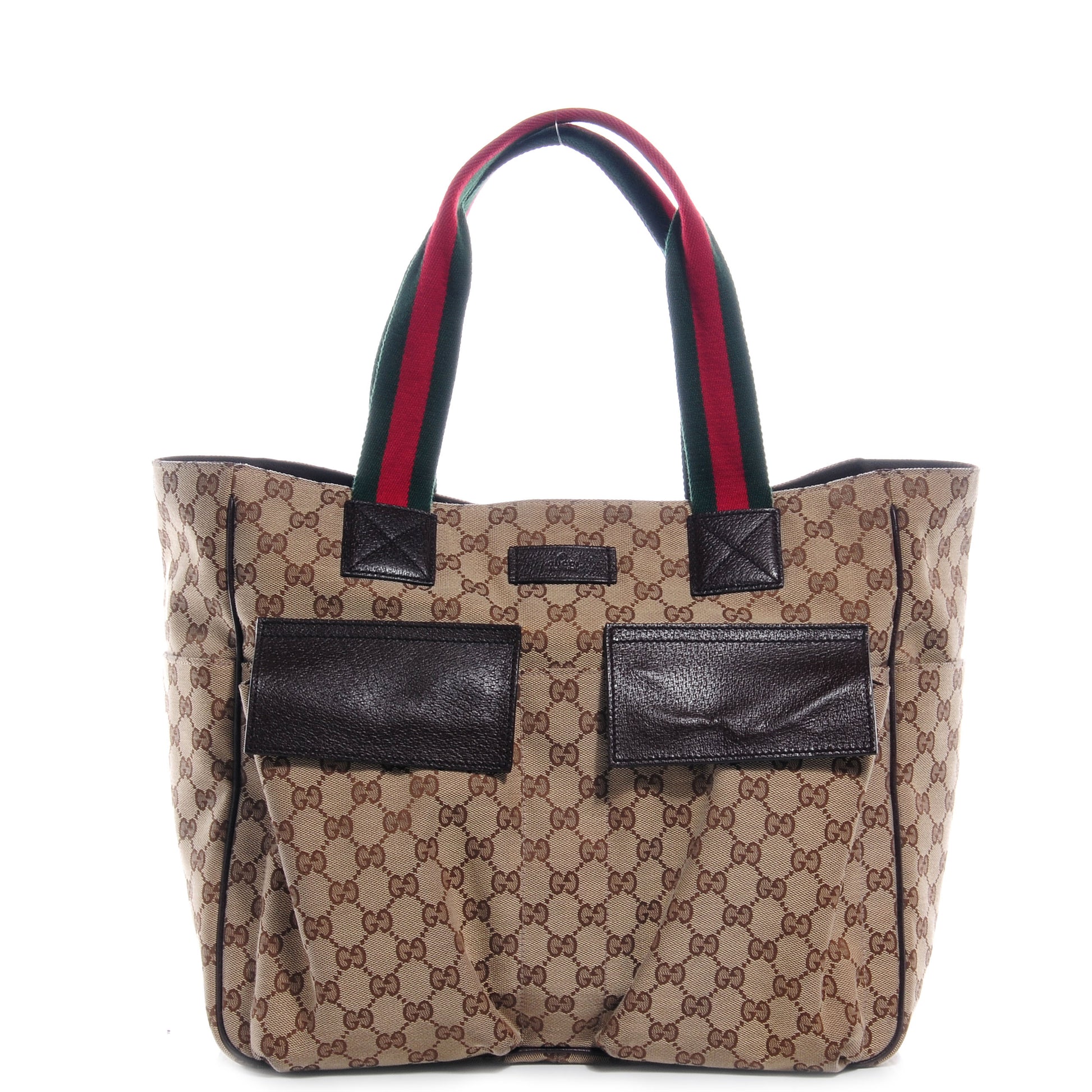 Gucci GG Monogram Medium Web Handle Double Pocket Tote Brown 1 of 7