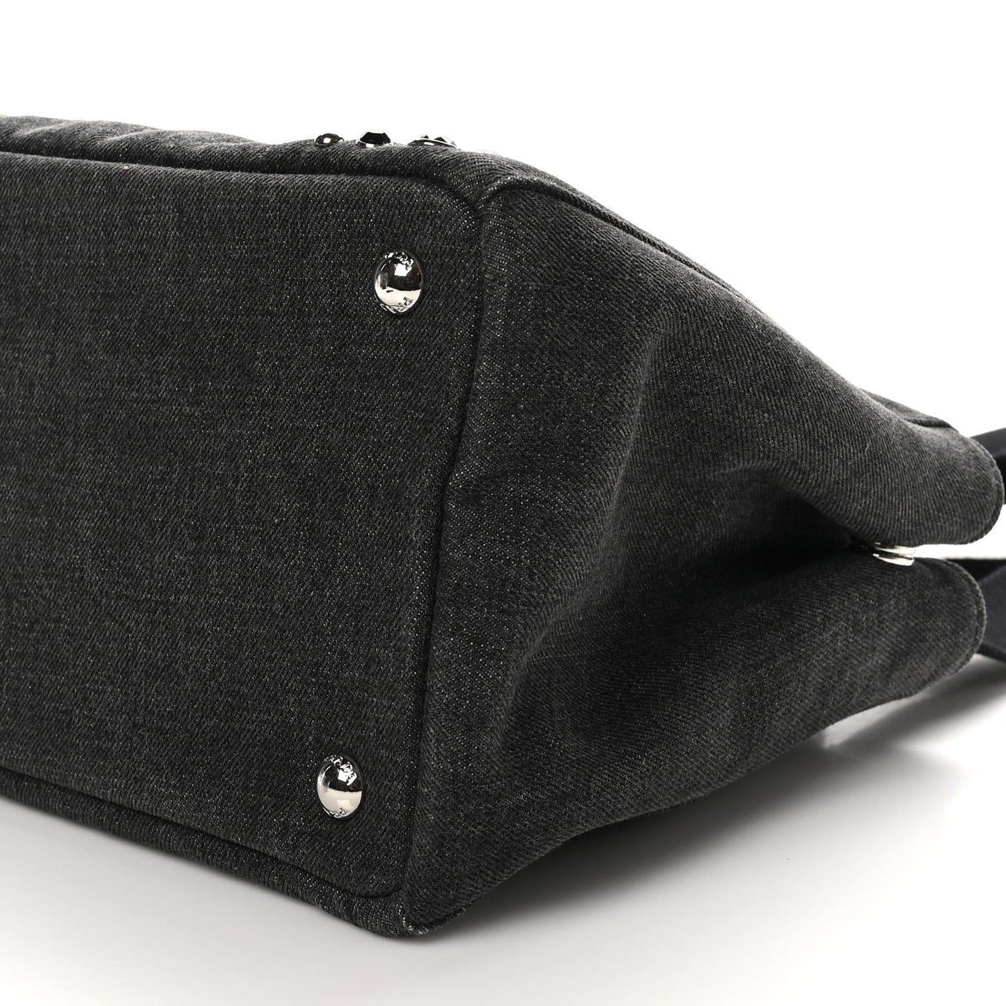 Denim Crystal Studded Small Canapa Tote Black