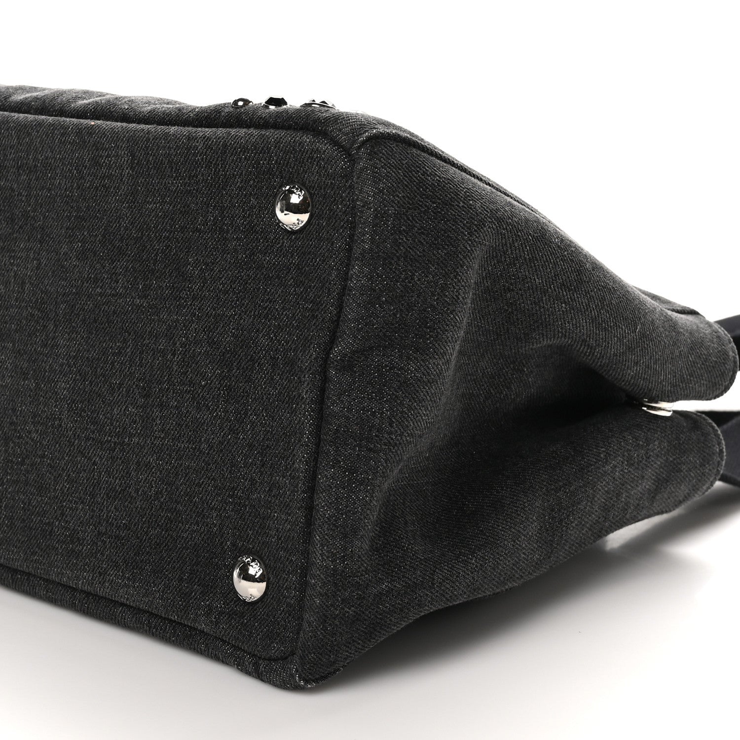 Prada Denim Crystal Studded Small Canapa Tote Black 9 of 9