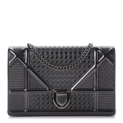 Christian Dior Metallic Patent Micro-Cannage Diorama Wallet on Chain Pouch Onyx Black 1 of 8