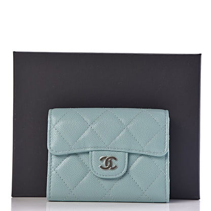 Chanel Caviar Quilted Flap Card Holder Wallet Light Blue 9 of 9