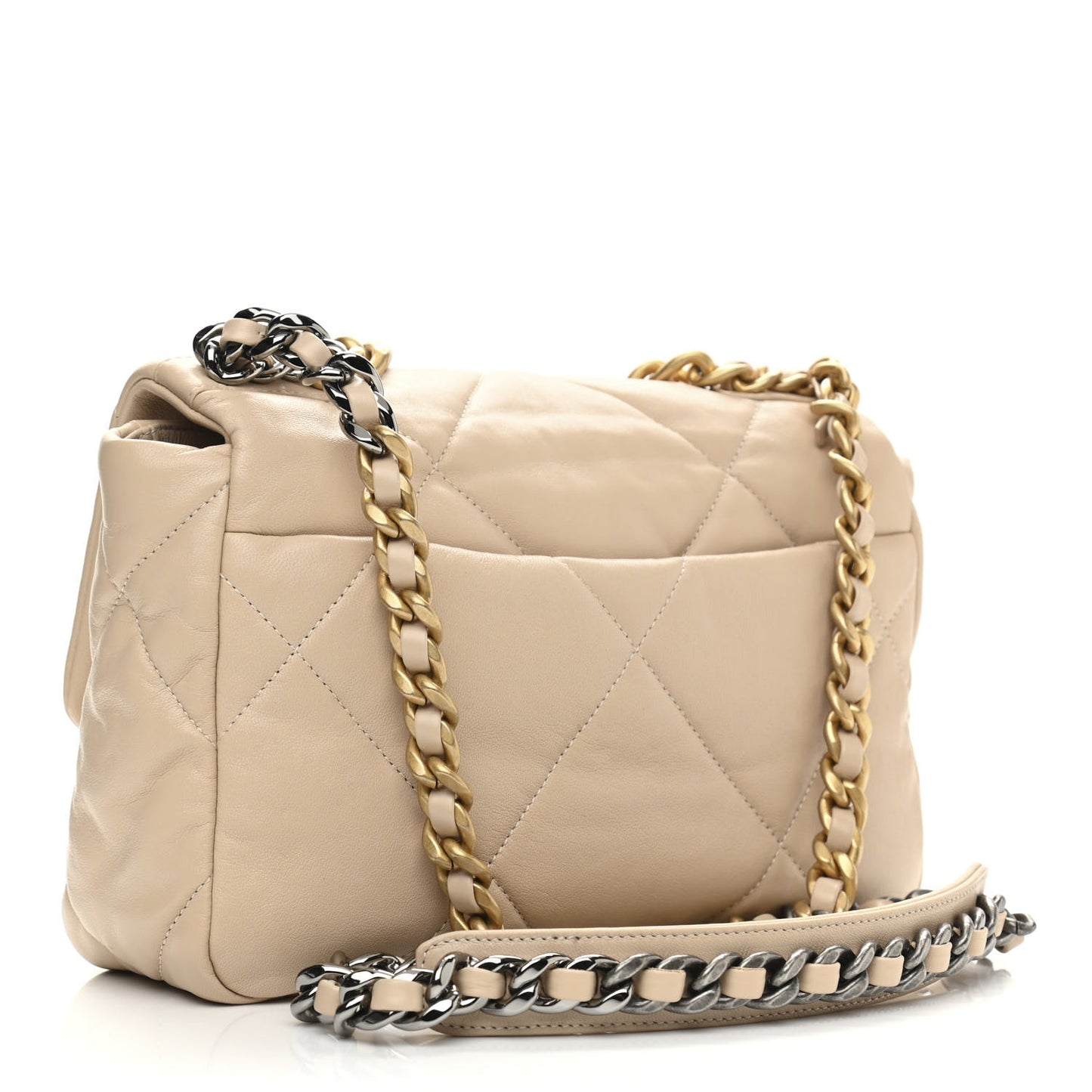 Lambskin Quilted Medium Chanel 19 Flap Beige