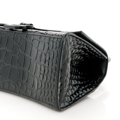 Balenciaga Shiny Calfskin Monochrome Crocodile Embossed Small Hourglass Top Handle Bag Black 10 of 11