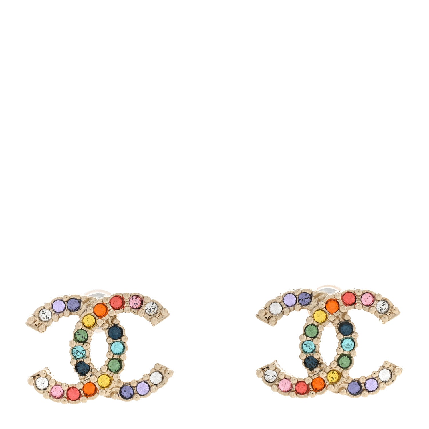 Chanel Crystal Over The Rainbow CC Earrings Gold Multicolor 1 of 5