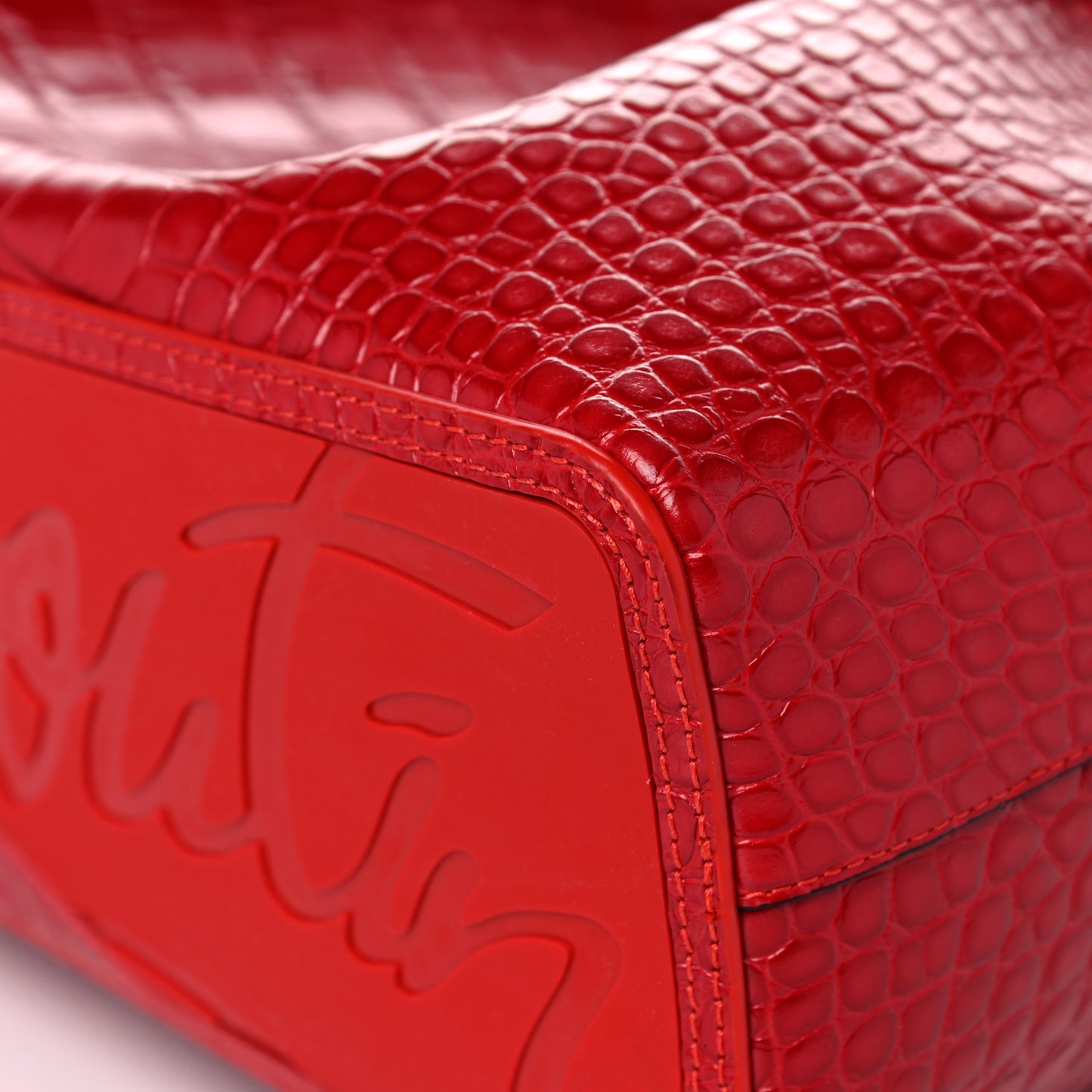 Crocodile Embossed Calfskin Spiked Small Cabarock Shopper Tote Red