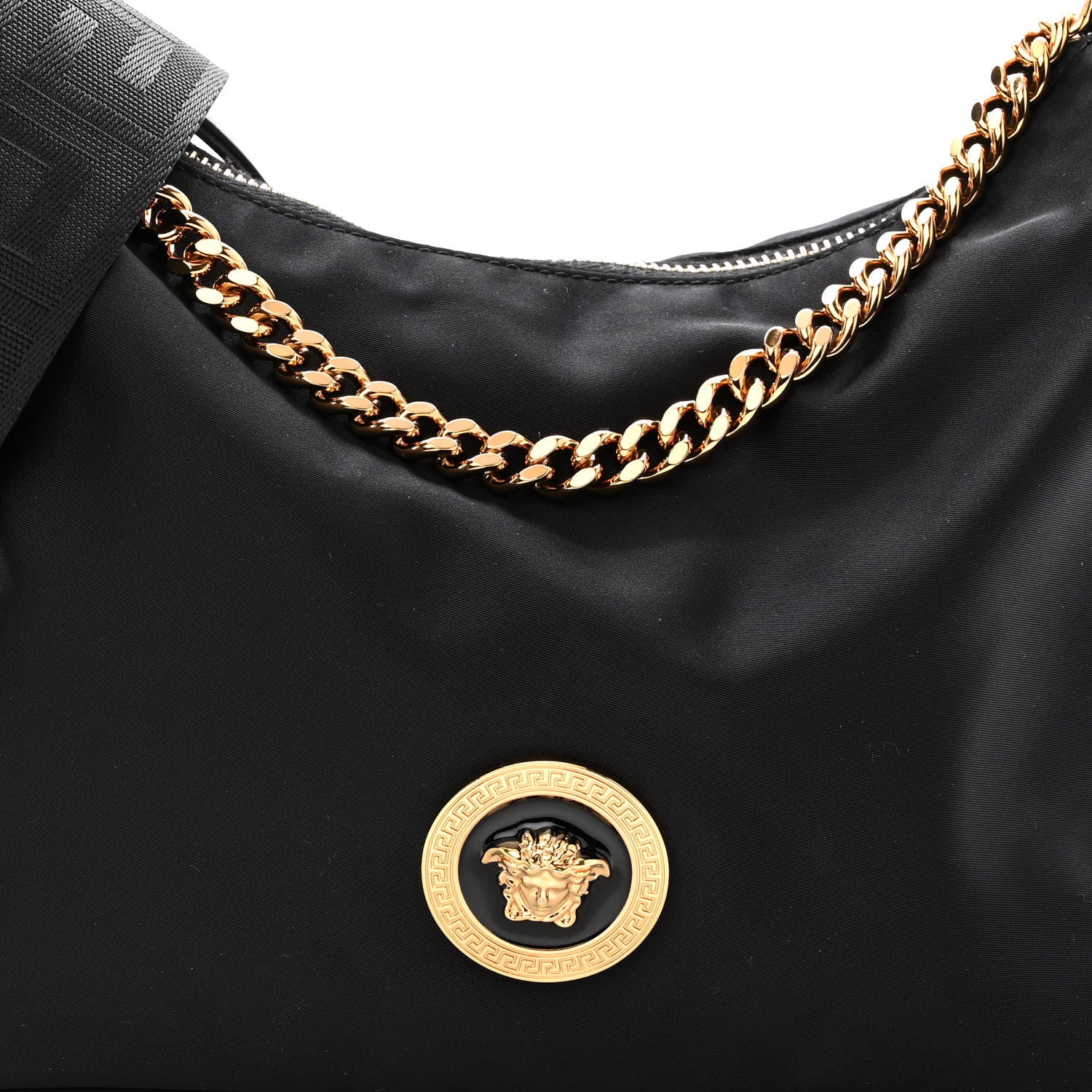 Versace Nylon Tribute Chain Crossbody Shoulder Bag Black 8 of 10