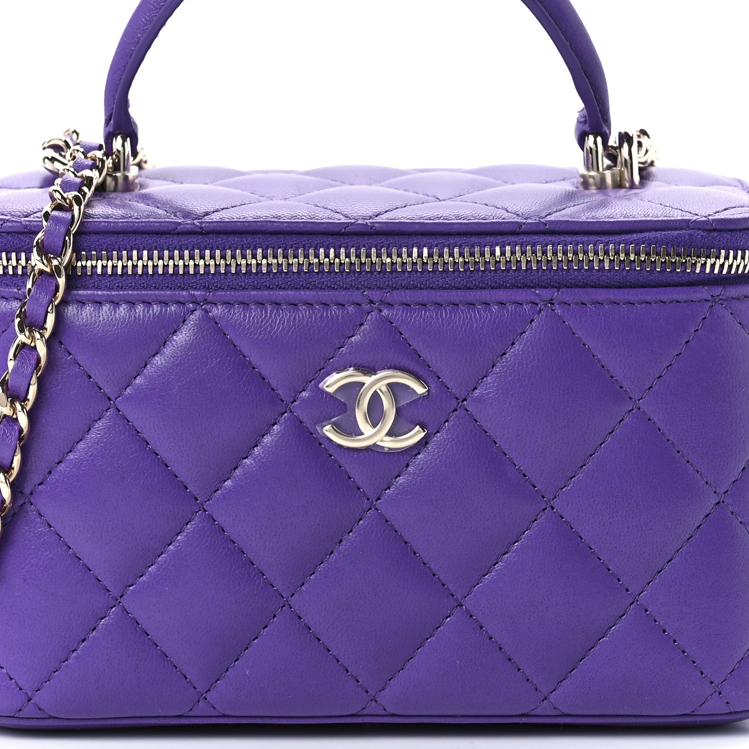 Chanel Lambskin Quilted Small Top Handle Vanity Case With Chain