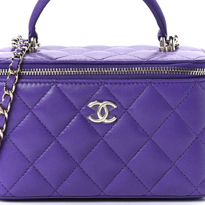 Chanel Lambskin Quilted Small Top Handle Vanity Case With Chain Purple 8 of 10