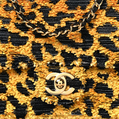 Chanel Sequin Mixed Fibers Leopard Print Mini Rectangular Flap Black Orange 16 of 21