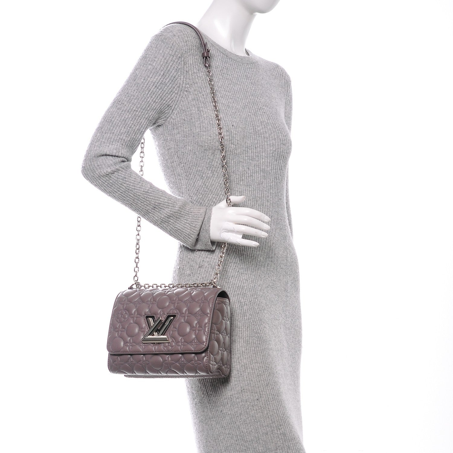 Louis Vuitton Lambskin Flower Quilted Twist Shoulder Bag GM Gris 2 of 7