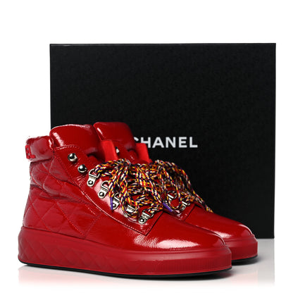 Chanel Patent Calfskin Quilted Womens High Top Sneakers 39 Red 11 of 11