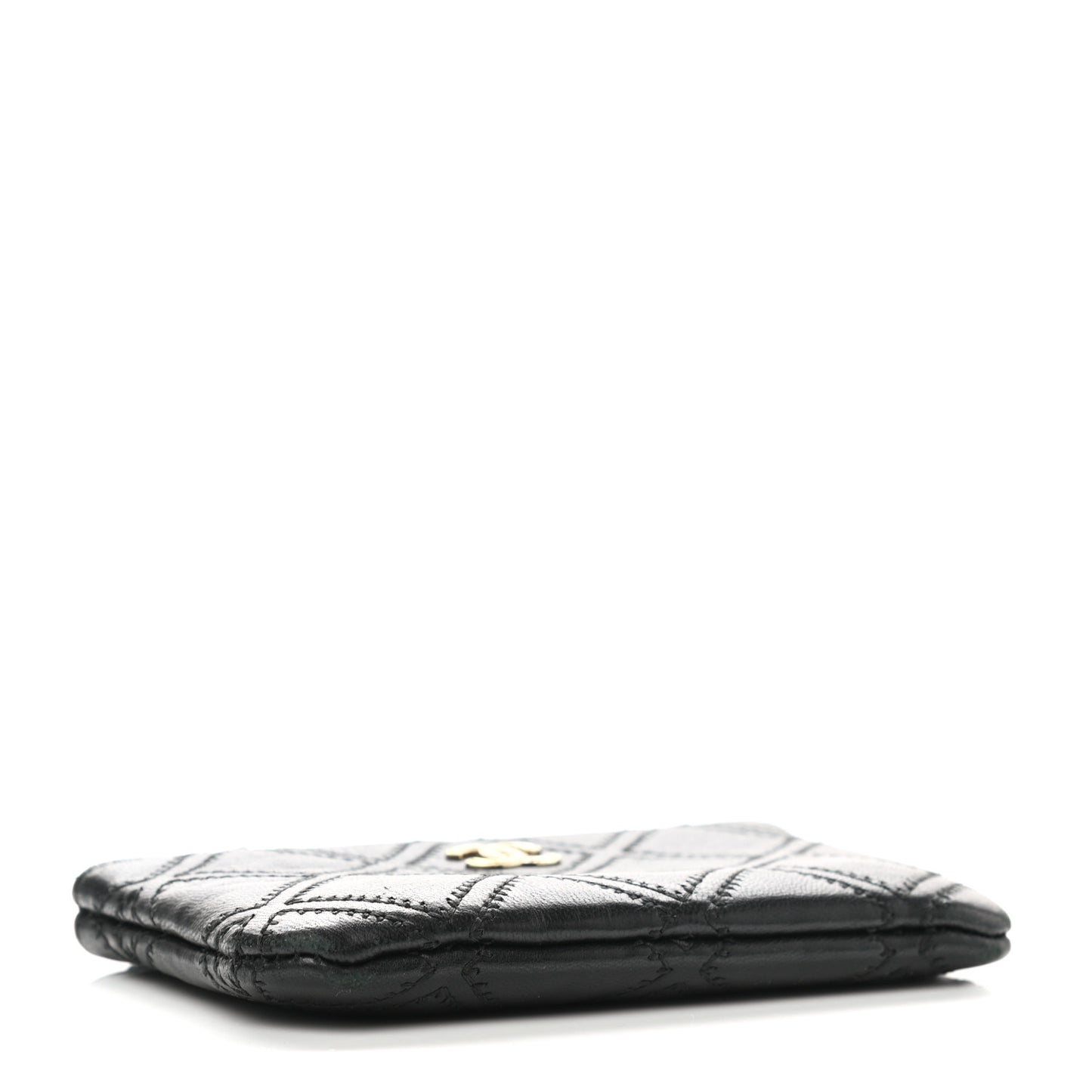 Lambskin Stitched Small Cosmetic Case Black