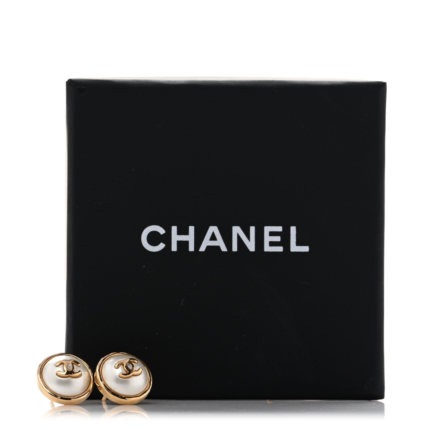 Chanel Resin Metal CC Stud Earrings Gold Pearly White 5 of 5