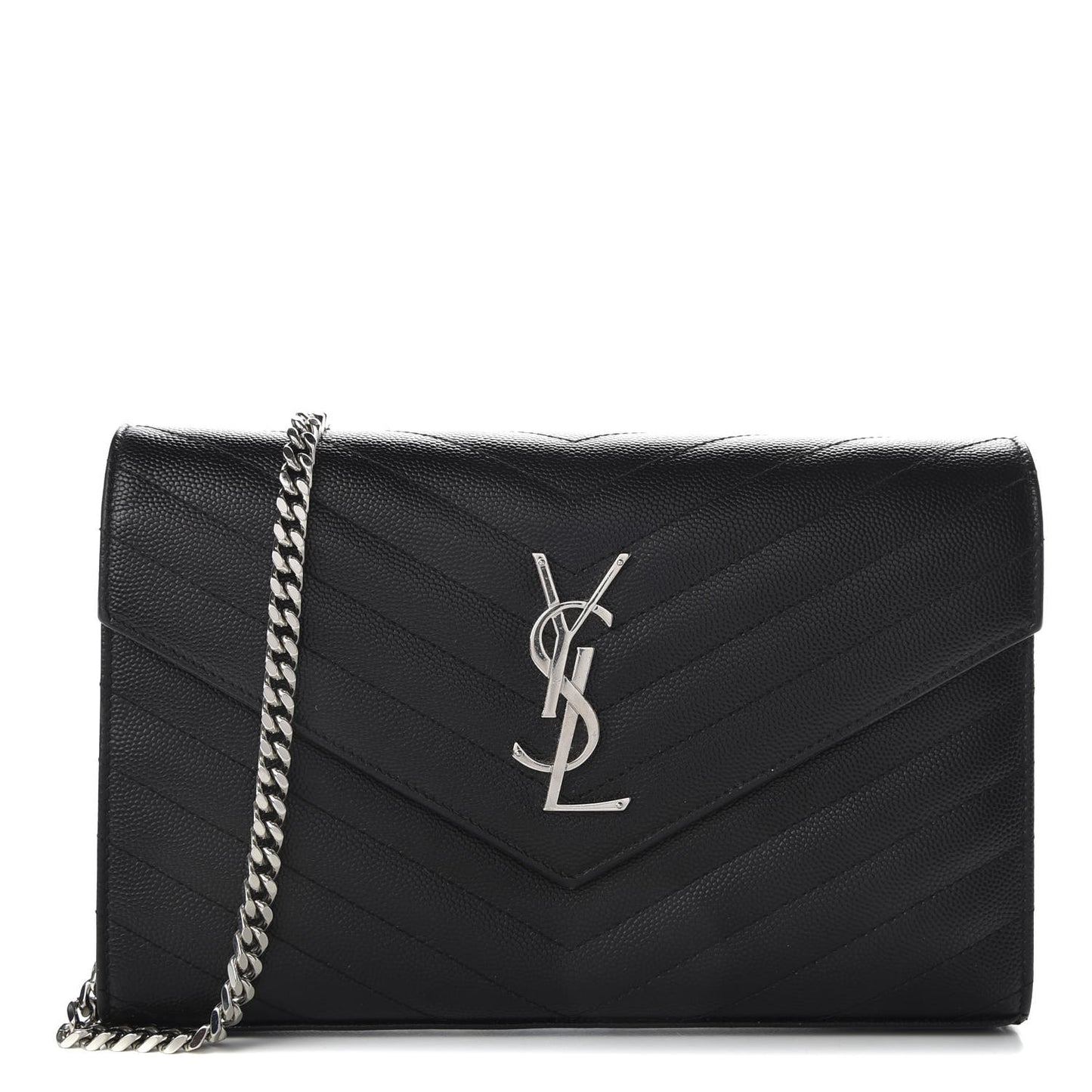 Grain De Poudre Matelasse Chevron Monogram Chain Wallet Black