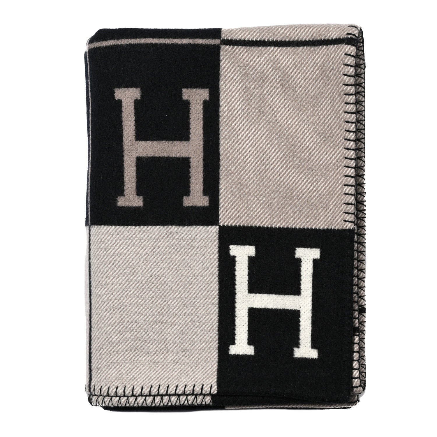 Hermes Wool Cashmere Avalon III Blanket Ecru Black 1 of 3
