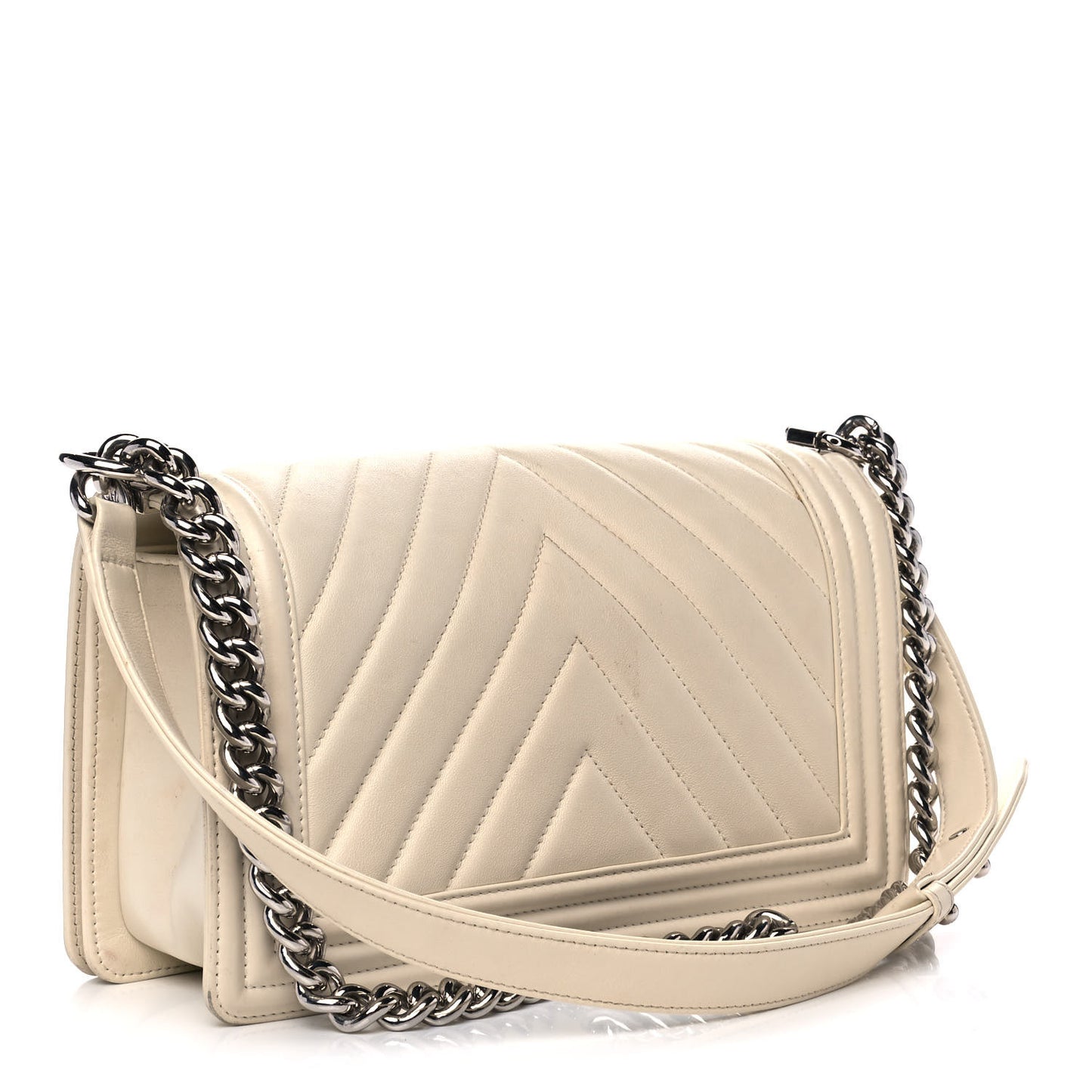 Calfskin Chevron Quilted Medium Boy Flap White