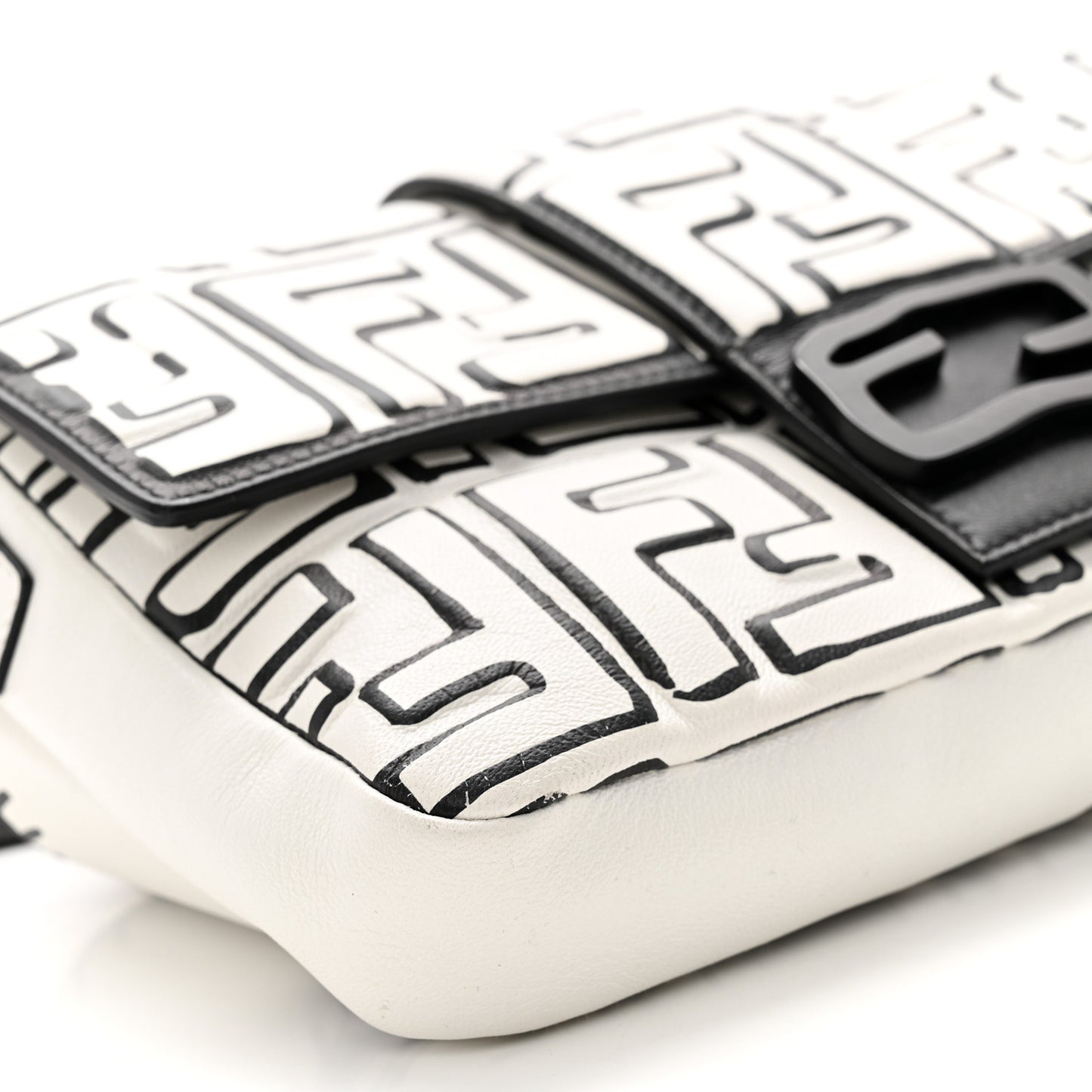 X JOSHUA VIDES Nappa FF Embossed Belt Baguette Bag White Black