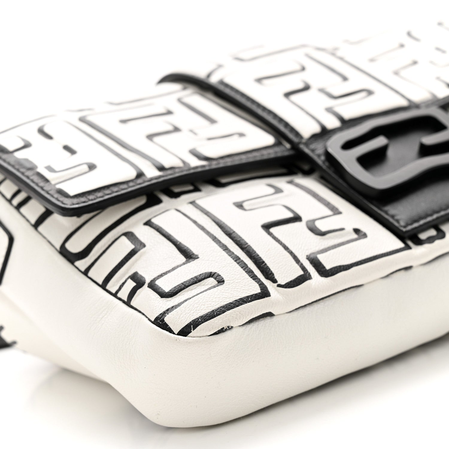 Fendi X JOSHUA VIDES Nappa FF Embossed Belt Baguette Bag White Black 9 of 10