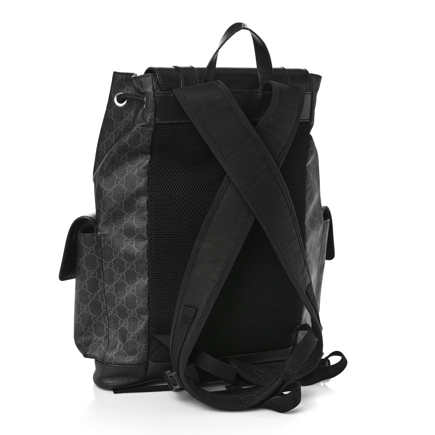 Soft GG Supreme Monogram Appia Calfskin Web Double Buckle Backpack Black