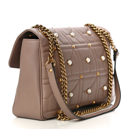 Gucci Calfskin Matelasse Studded Medium Pearly GG Marmont Shoulder Bag Porcelain Rose 2 of 11