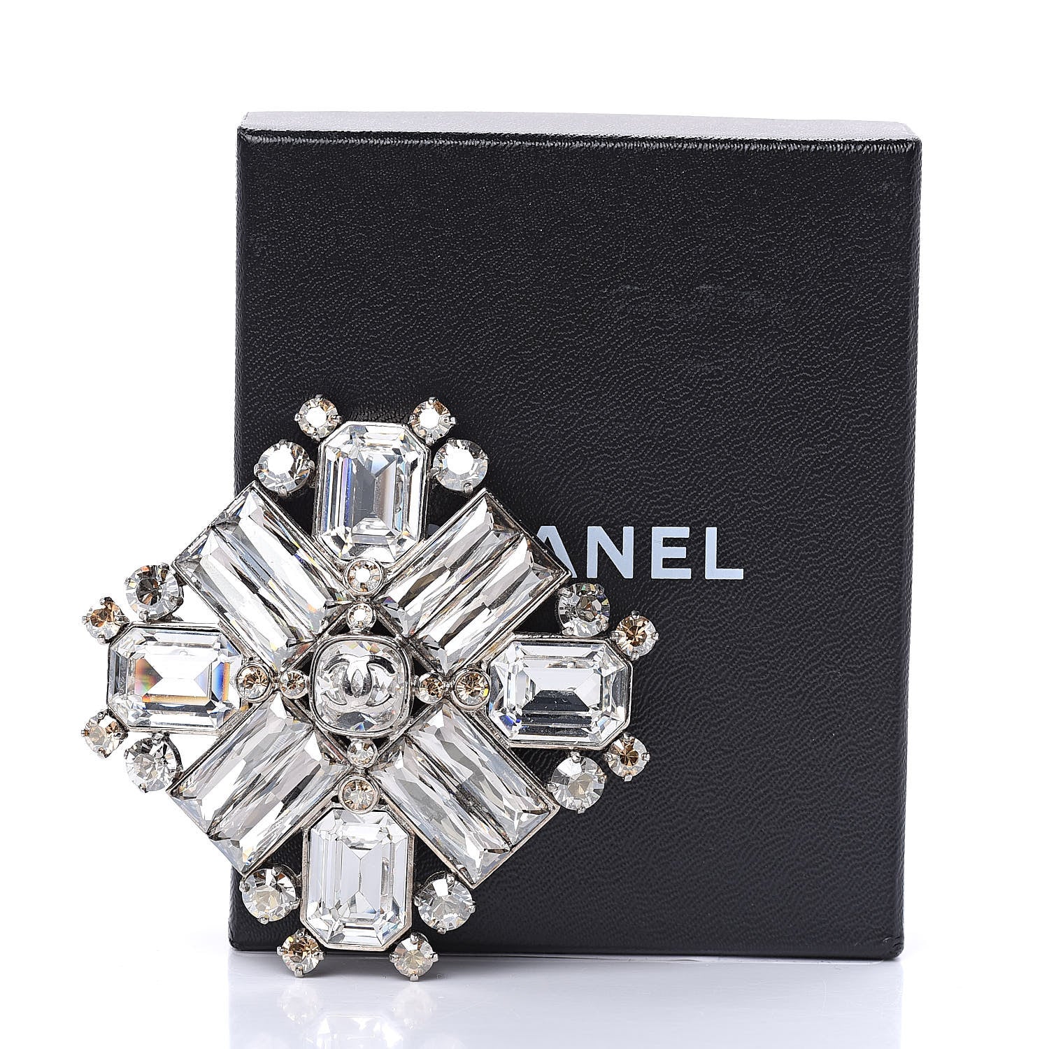 Chanel Swarovski Crystal Baguette Large CC Brooch Silver Gold 5 of 5