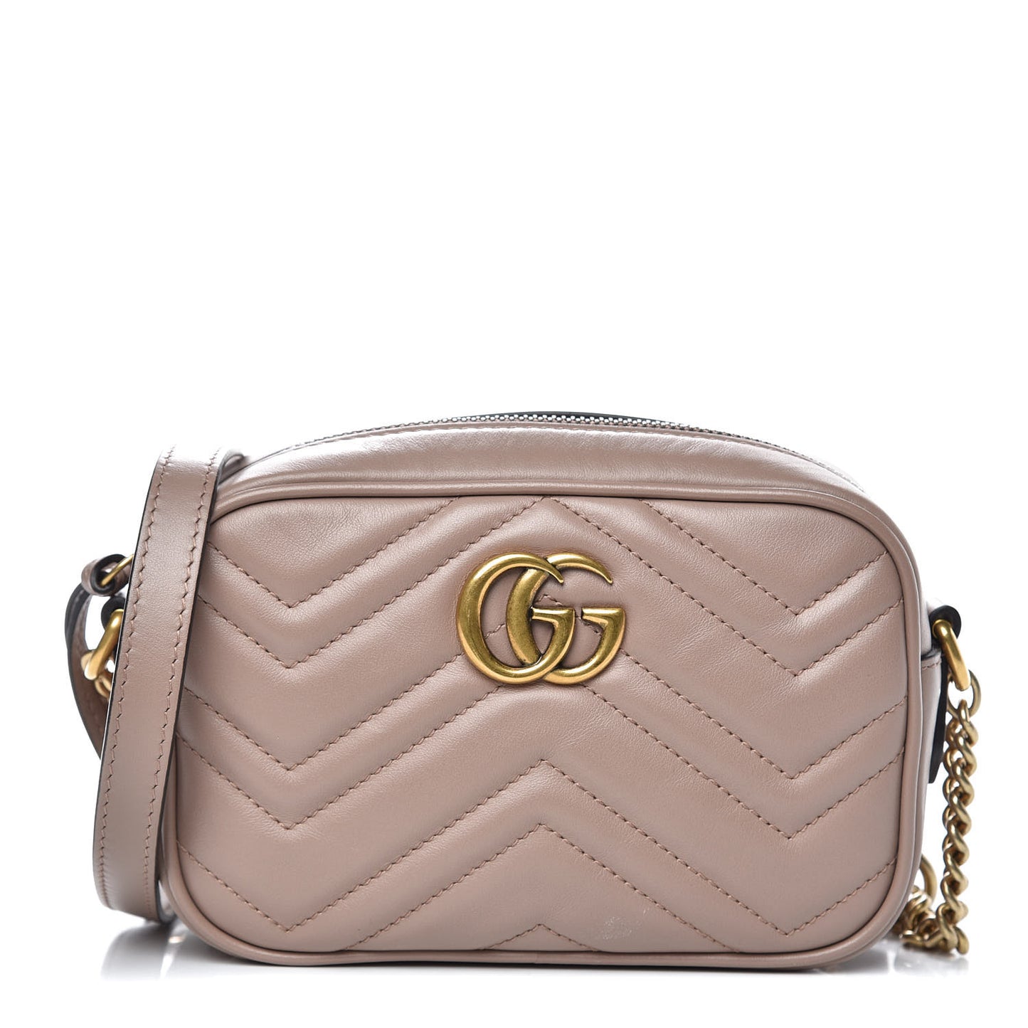 Calfskin Matelasse Mini GG Marmont Chain Shoulder Bag Nude