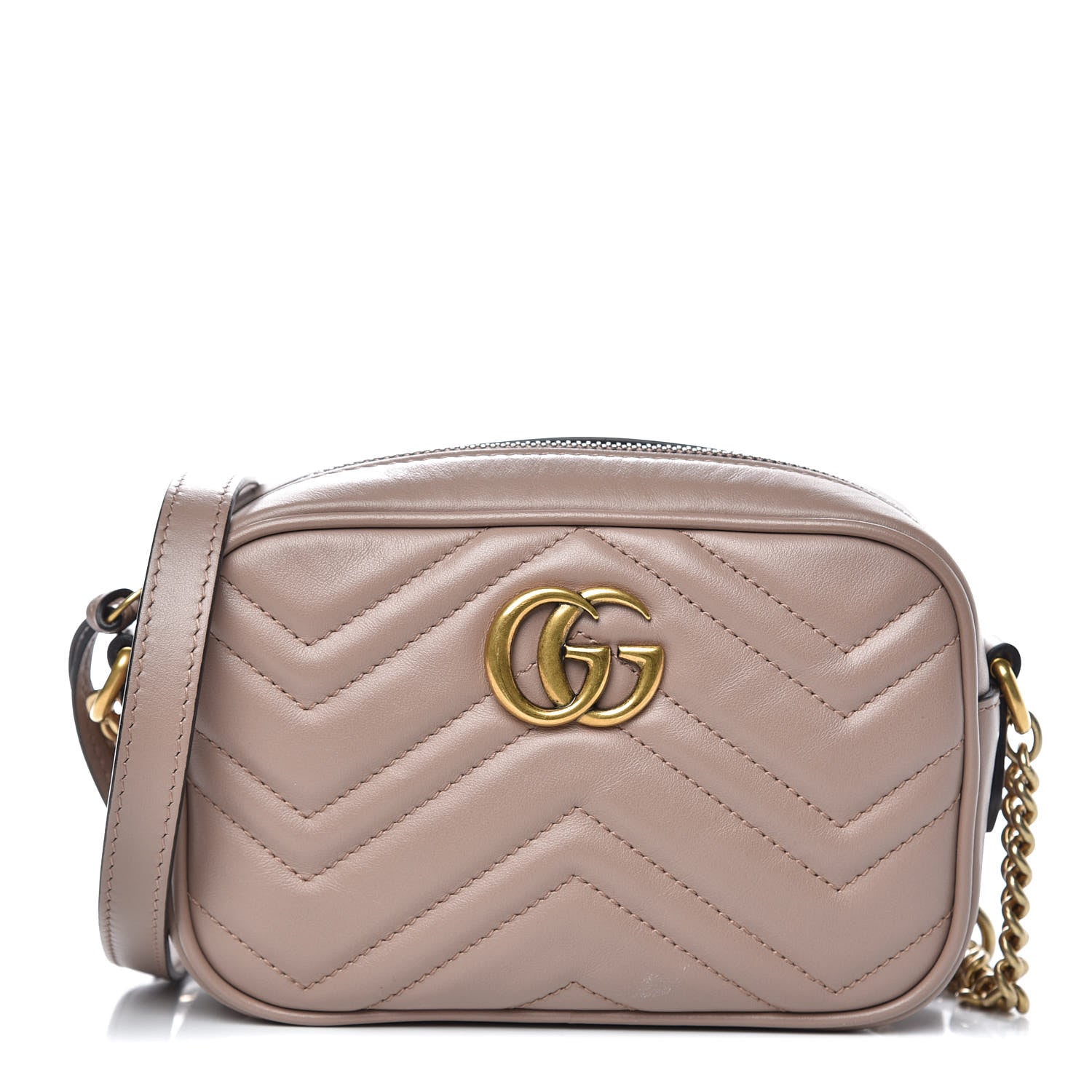Gucci Calfskin Matelasse Mini GG Marmont Chain Shoulder Bag Nude 1 of 9