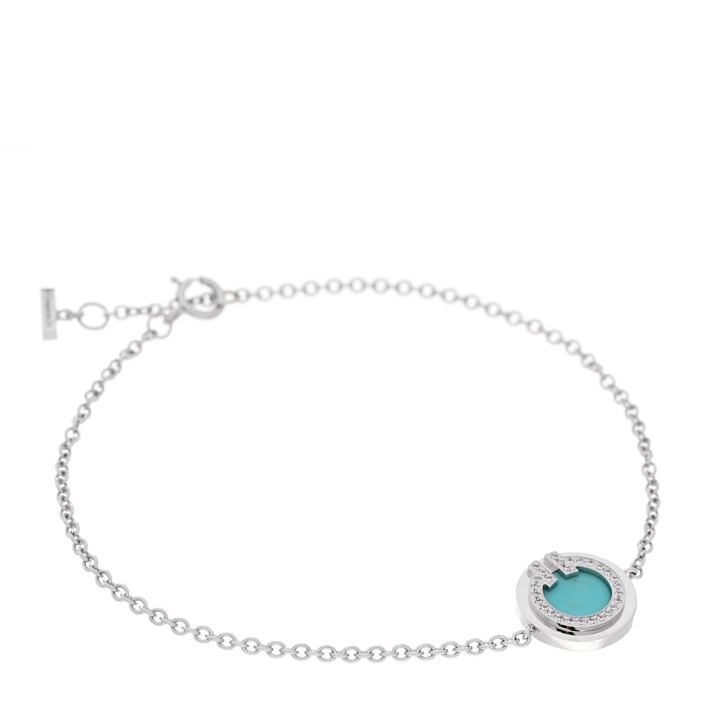 18K White Gold Diamond Turquoise T Circle Bracelet