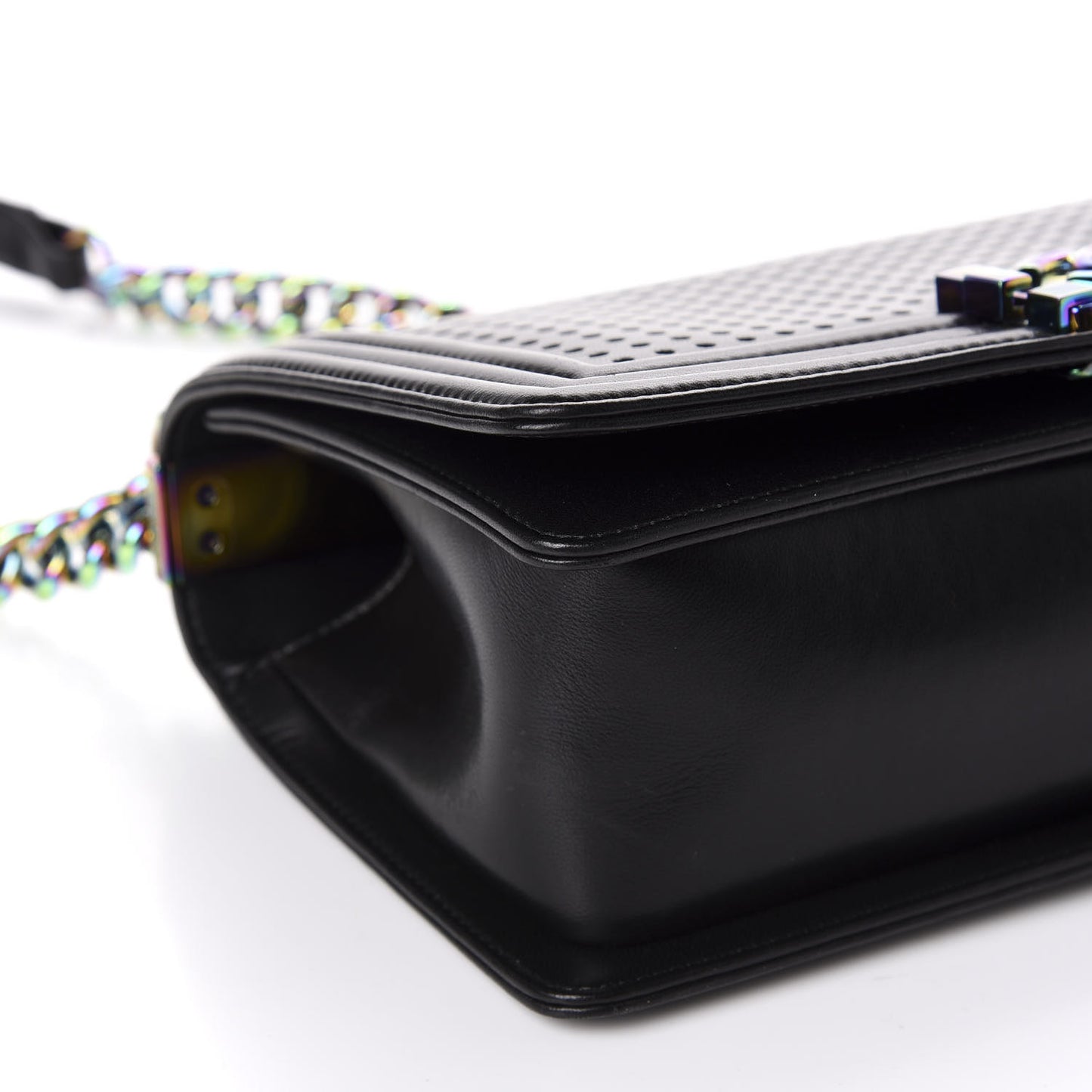 Lambskin LED Iridescent Metal Medium Boy Flap Black Multicolor